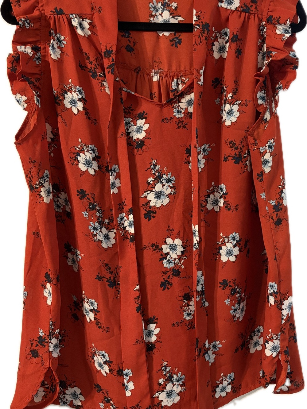 Floral Ruffle Sleeve Women's Rust Red Blouse